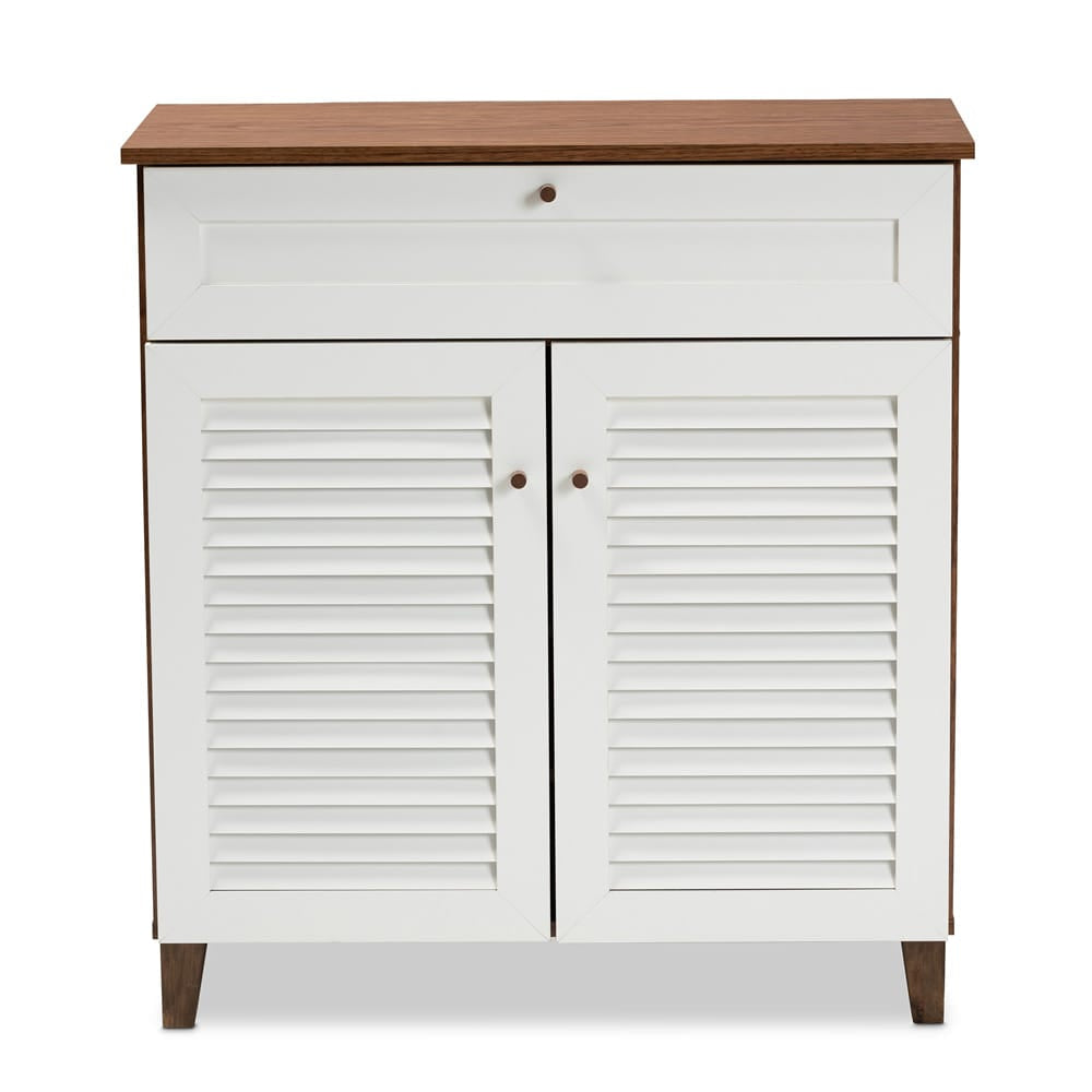 Baxton Studio - Coolidge Shoe Cabinet in White/Walnut - FP-02LV-Walnut/White view 3