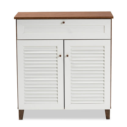 Baxton Studio - Coolidge Shoe Cabinet in White/Walnut - FP-02LV-Walnut/White view 3