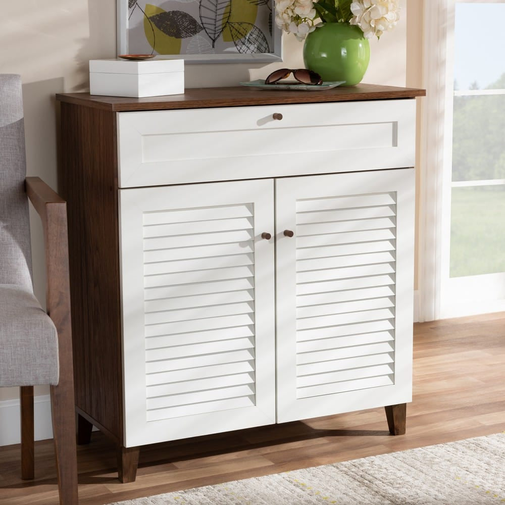 Baxton Studio - Coolidge Shoe Cabinet in White/Walnut - FP-02LV-Walnut/White view 7