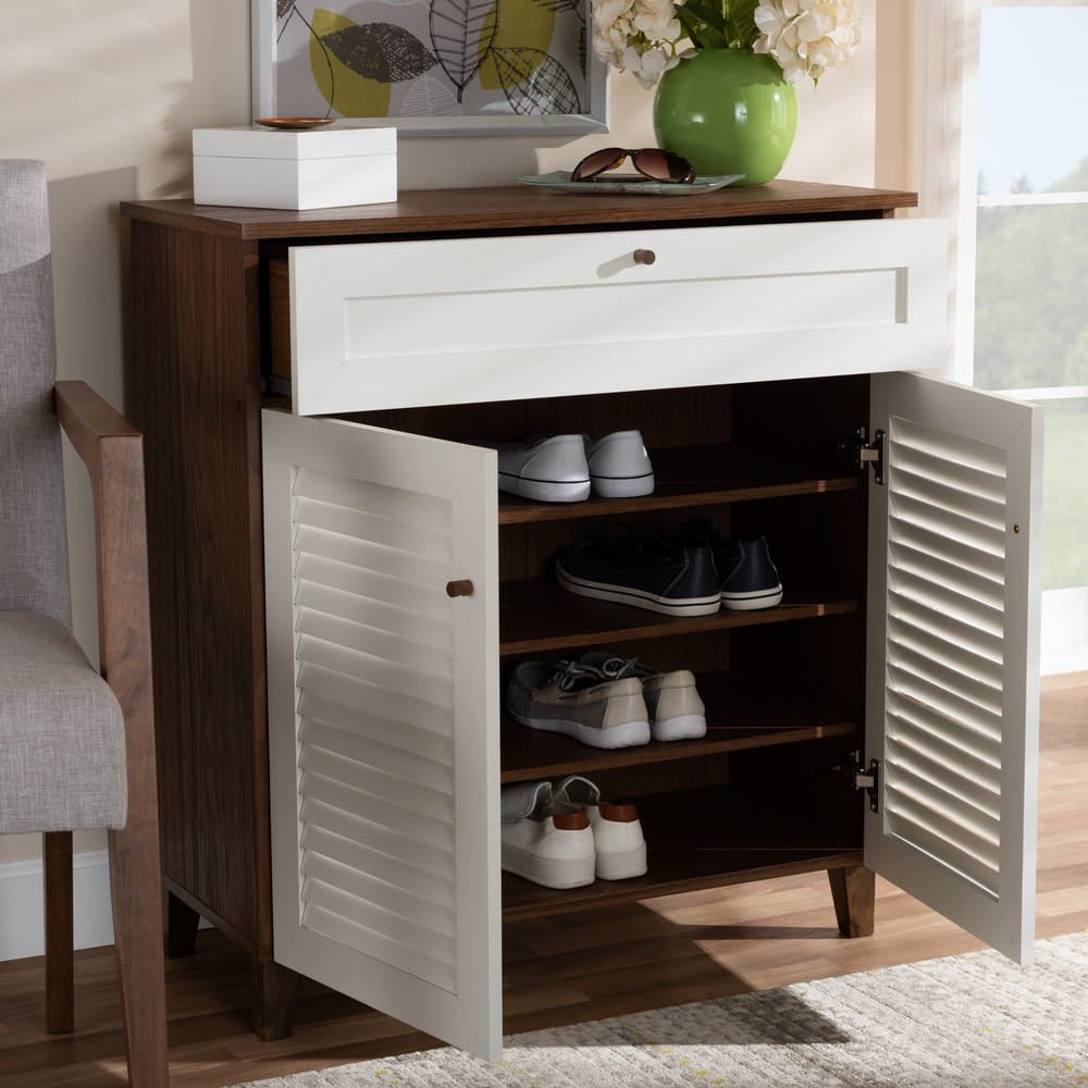 Baxton Studio - Coolidge Shoe Cabinet in White/Walnut - FP-02LV-Walnut/White view 8