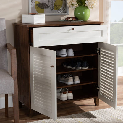 Baxton Studio - Coolidge Shoe Cabinet in White/Walnut - FP-02LV-Walnut/White view 8