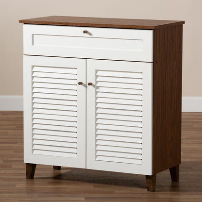 Baxton Studio - Coolidge Shoe Cabinet in White/Walnut - FP-02LV-Walnut/White view 9
