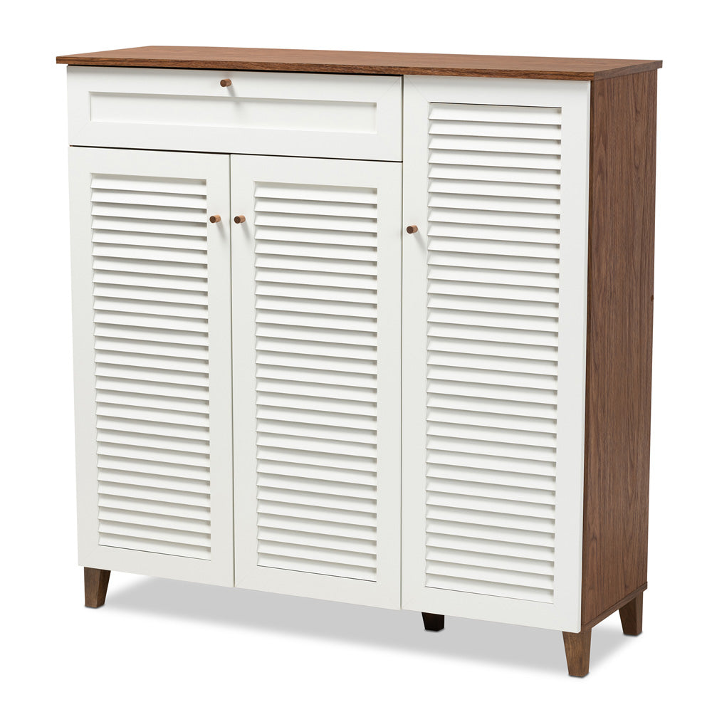Baxton Studio - Coolidge Shoe Cabinet in White/Walnut - FP-05LV-Walnut/White view 1