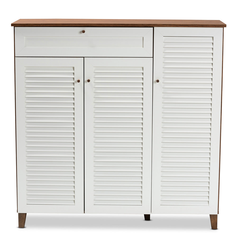 Baxton Studio - Coolidge Shoe Cabinet in White/Walnut - FP-05LV-Walnut/White view 3