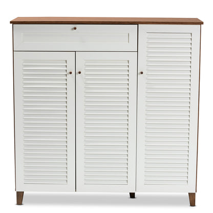 Baxton Studio - Coolidge Shoe Cabinet in White/Walnut - FP-05LV-Walnut/White view 3