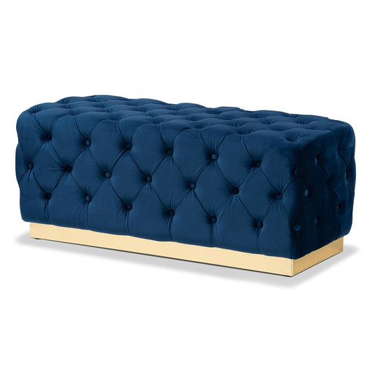 Baxton Studio - Corrine Ottoman in Navy blue/gold - WS-4228-Navy Blue Velvet/Gold-Otto view 1