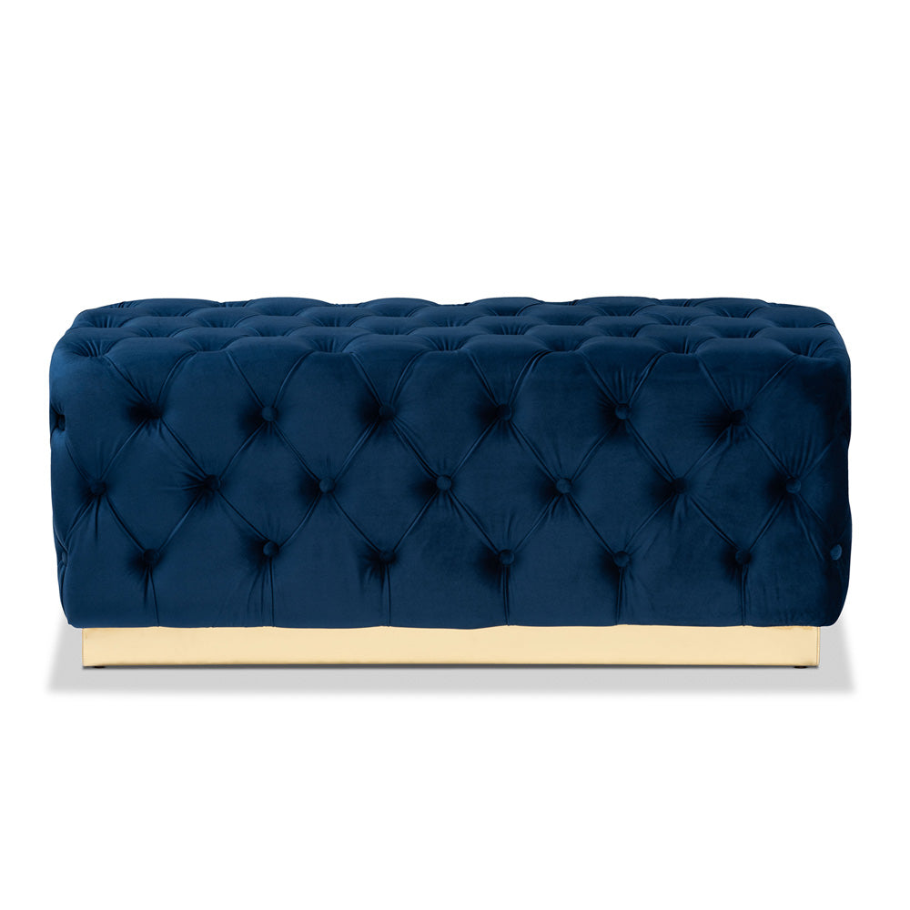 Baxton Studio - Corrine Ottoman in Navy blue/gold - WS-4228-Navy Blue Velvet/Gold-Otto view 2