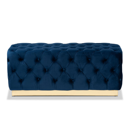 Baxton Studio - Corrine Ottoman in Navy blue/gold - WS-4228-Navy Blue Velvet/Gold-Otto view 2