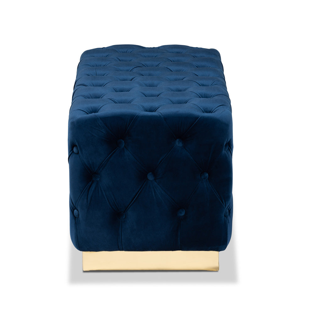 Baxton Studio - Corrine Ottoman in Navy blue/gold - WS-4228-Navy Blue Velvet/Gold-Otto view 3