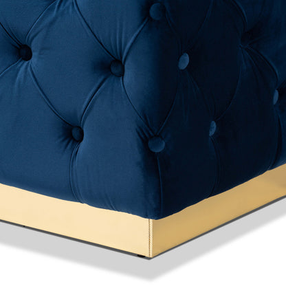 Baxton Studio - Corrine Ottoman in Navy blue/gold - WS-4228-Navy Blue Velvet/Gold-Otto view 4