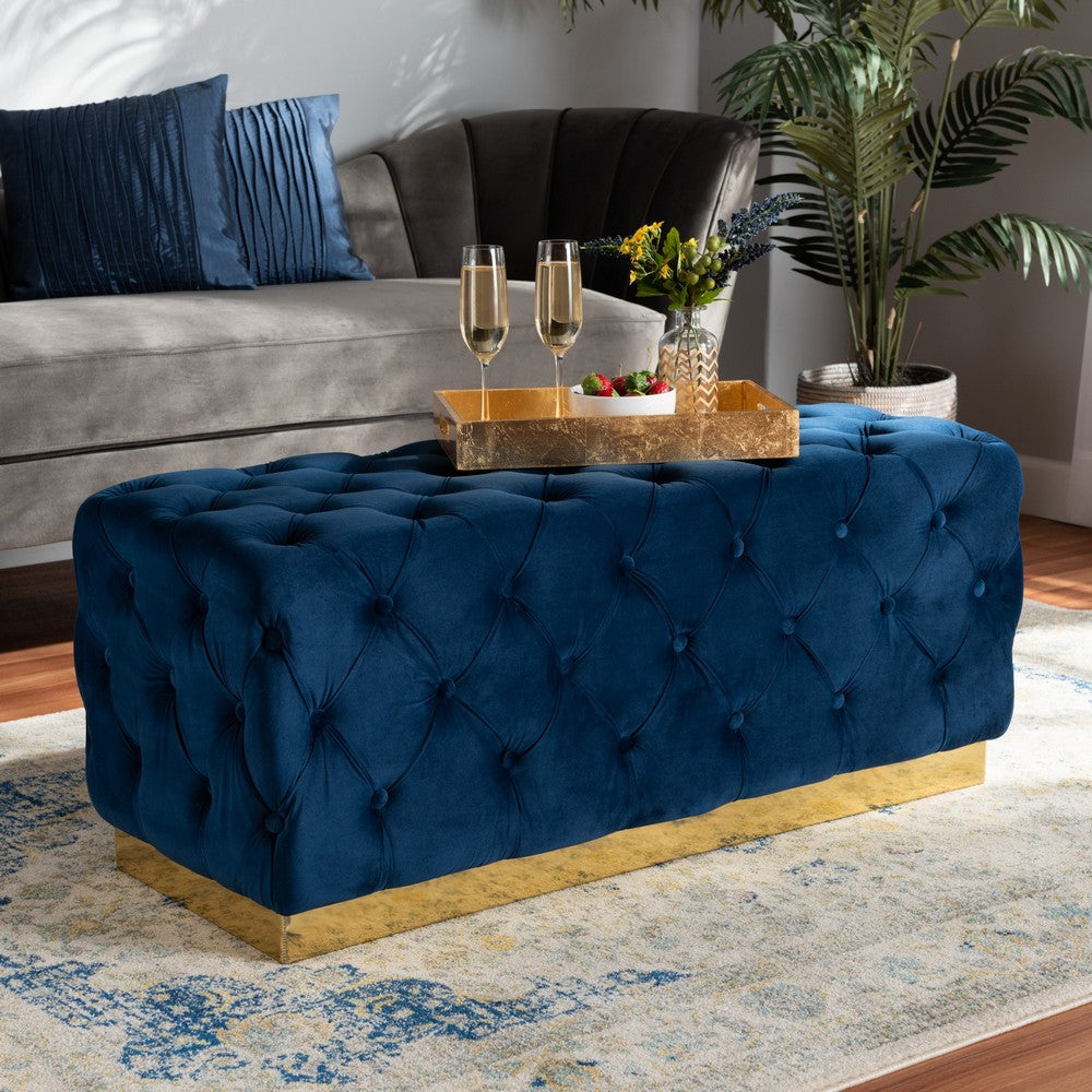Baxton Studio - Corrine Ottoman in Navy blue/gold - WS-4228-Navy Blue Velvet/Gold-Otto view 5