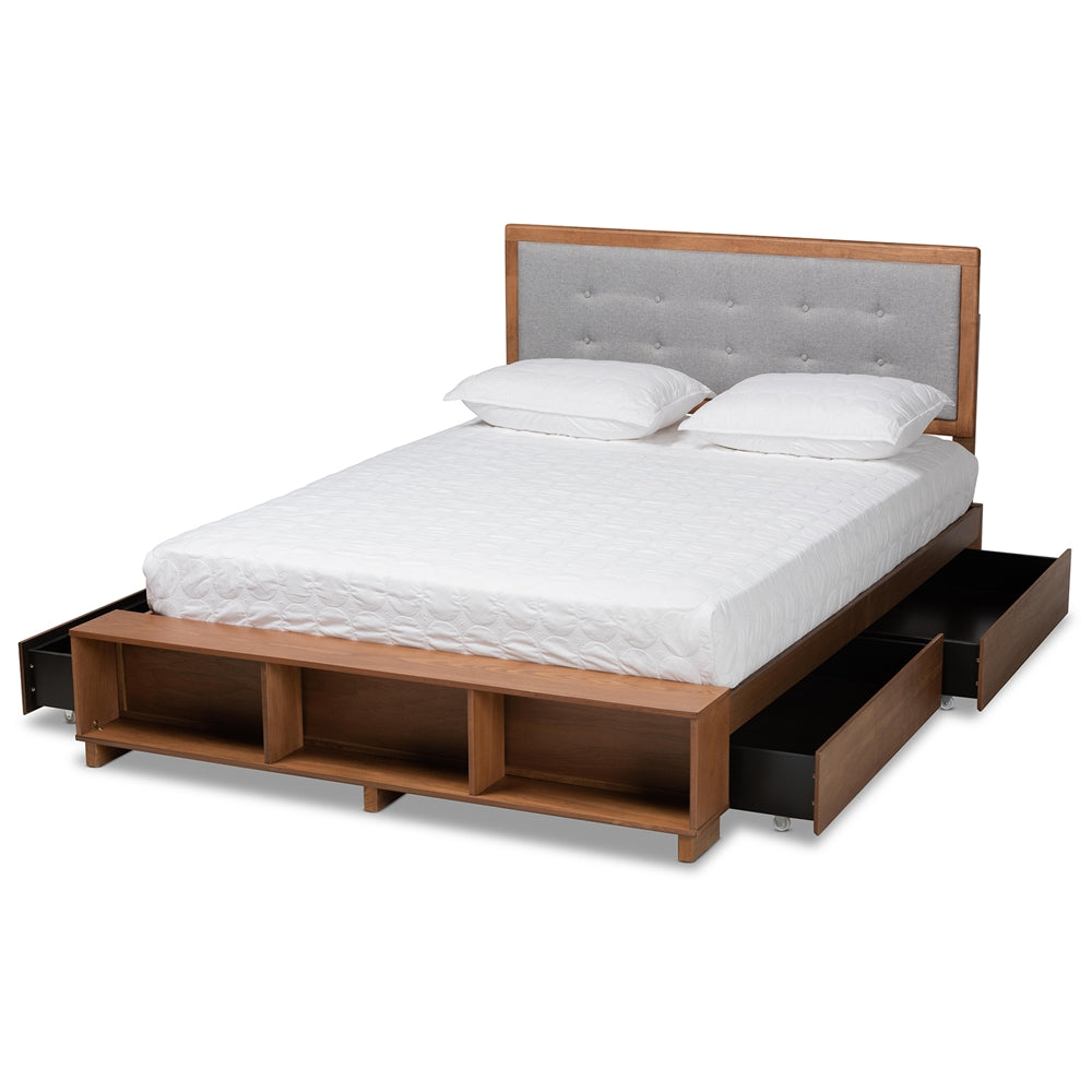 Baxton Studio - Cosma Full Size Bed in Light Grey/Ash Walnut - Cosma-Light Grey/Ash Walnut-Full view 3