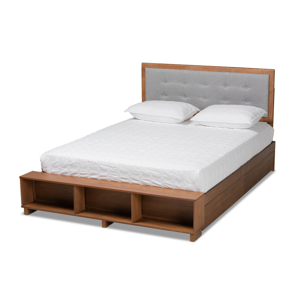 Baxton Studio - Cosma King Size Bed in Light Grey/Ash Walnut - Cosma-Light Grey/Ash Walnut-King view 1