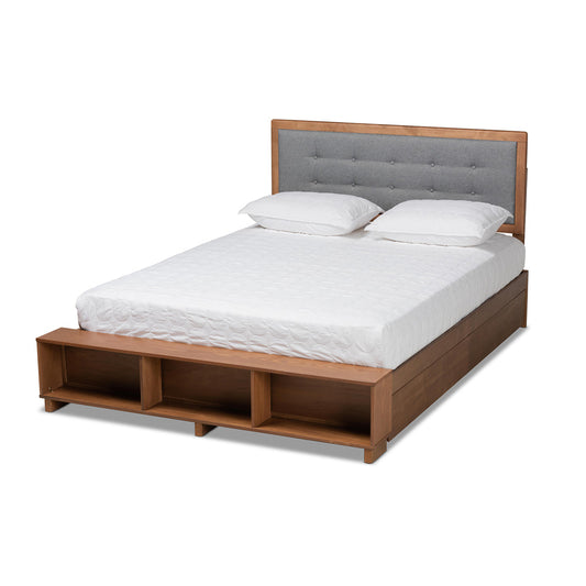 Baxton Studio - Cosma Queen Size Bed in Dark Grey/Ash Walnut - Cosma-Dark Grey/Ash Walnut-Queen view 1