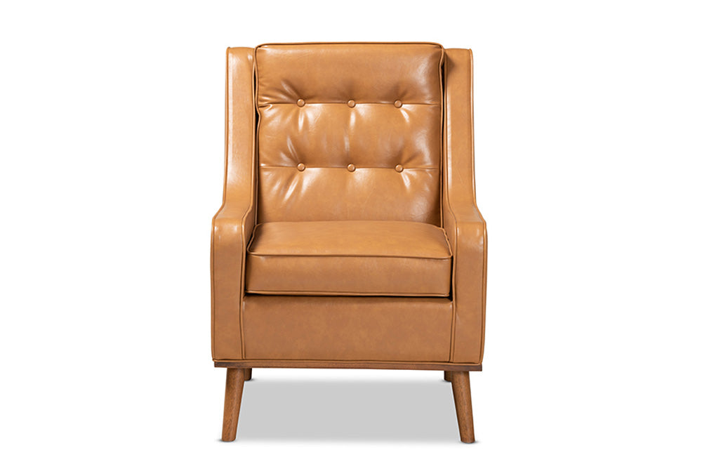 Baxton Studio - Daley Chair - BBT8056-Tan PU/Walnut-CC view 2
