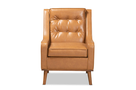 Baxton Studio - Daley Chair - BBT8056-Tan PU/Walnut-CC view 2