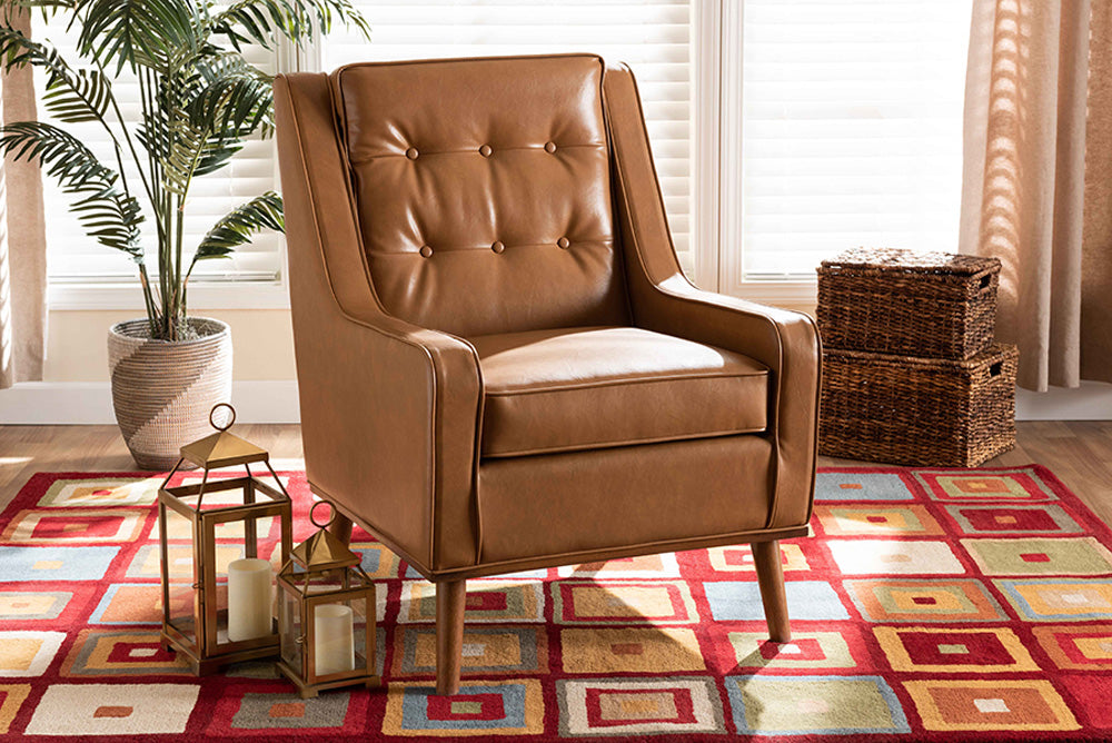 Baxton Studio - Daley Chair - BBT8056-Tan PU/Walnut-CC view 5