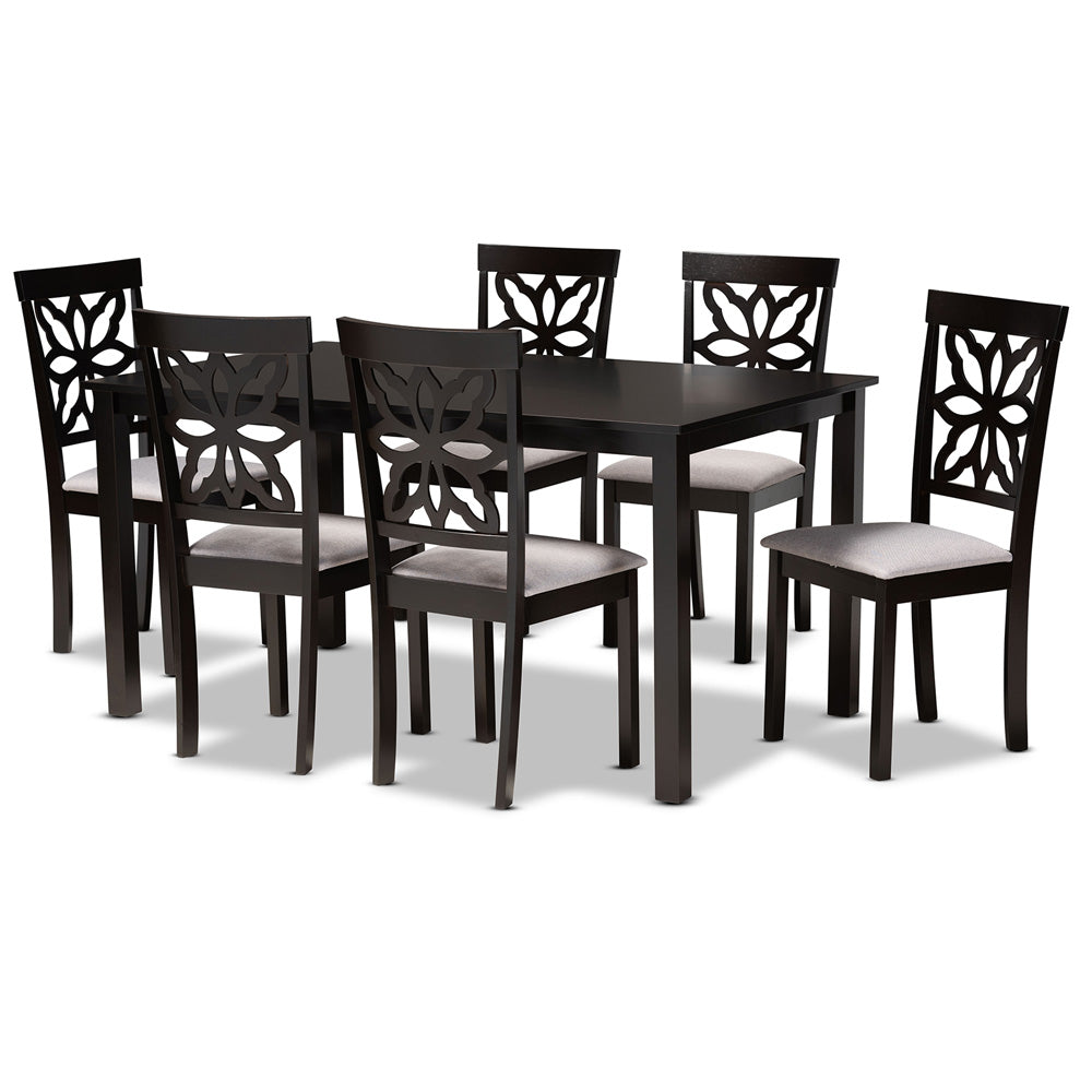 Baxton Studio - Dallas Dining Set in Grey/Dark Brown - RH1019C-Grey/Dark Brown-7PC Dining Set view 1
