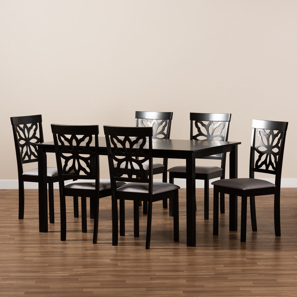 Baxton Studio - Dallas Dining Set in Grey/Dark Brown - RH1019C-Grey/Dark Brown-7PC Dining Set view 7