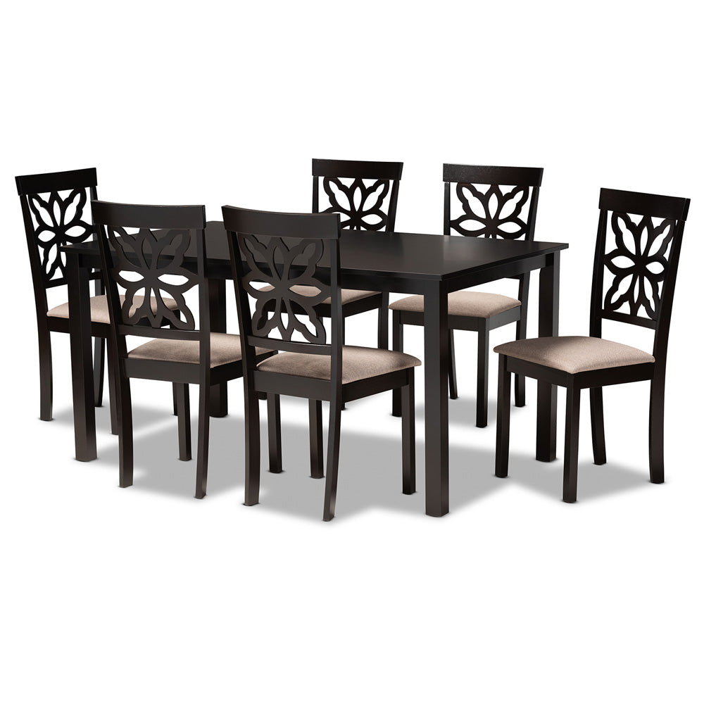 Baxton Studio - Dallas Dining Set in Sand/Dark brown - RH1019C-Sand/Dark Brown-7PC Dining Set view 1