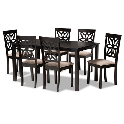 Baxton Studio - Dallas Dining Set in Sand/Dark brown - RH1019C-Sand/Dark Brown-7PC Dining Set view 1