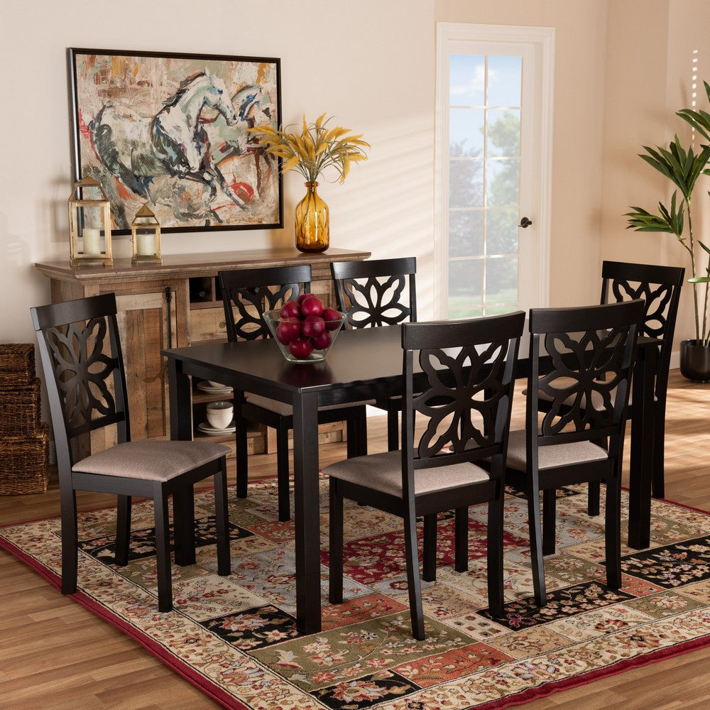 Baxton Studio - Dallas Dining Set in Sand/Dark brown - RH1019C-Sand/Dark Brown-7PC Dining Set view 6