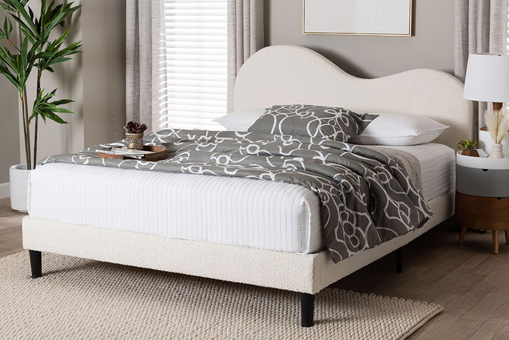 Baxton Studio - Dalton Queen Size Bed - BBT61318-Cream Boucle-Queen view 5