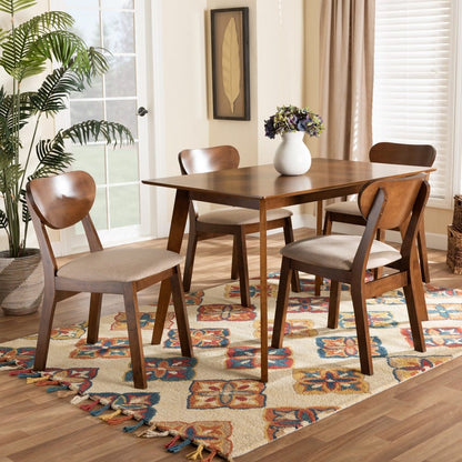 Baxton Studio - Damara Dining Set in Sand/Walnut Brown - RH367C-Sand/Walnut-5PC Dining Set view 7