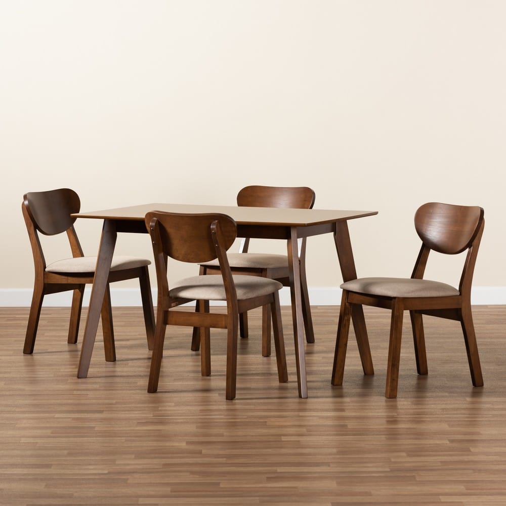 Baxton Studio - Damara Dining Set in Sand/Walnut Brown - RH367C-Sand/Walnut-5PC Dining Set view 8