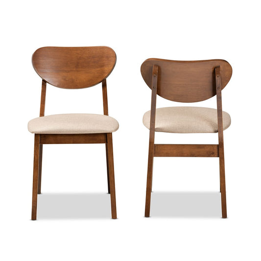 Baxton Studio - Damara Set of 2 Dining Chairs in Sand/Walnut Brown - RH367C-Sand/Walnut Flat Seat-DC-2PK view 2