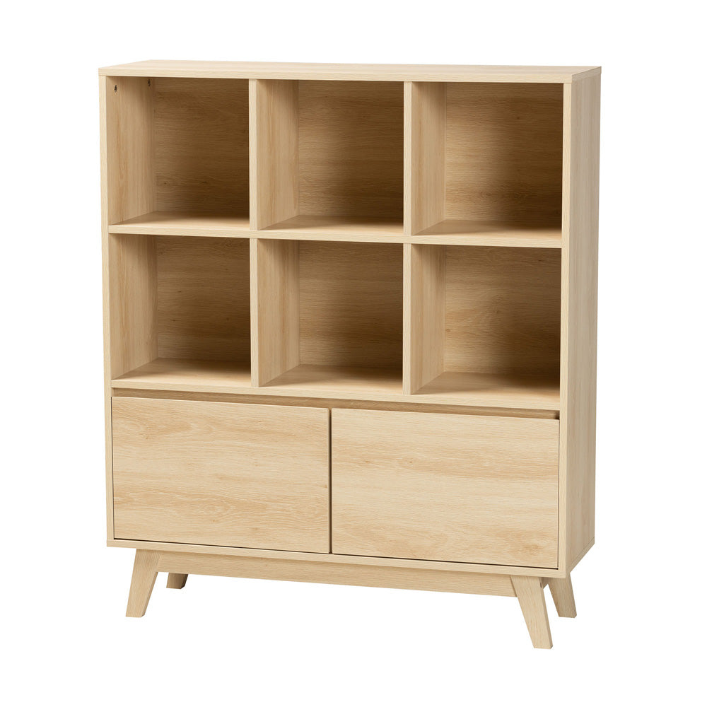 Baxton Studio - Danina Bookcase in Oak Brown - LCF20211236-Pine Bookshelf view 1