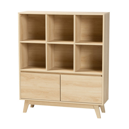 Baxton Studio - Danina Bookcase in Oak Brown - LCF20211236-Pine Bookshelf view 1