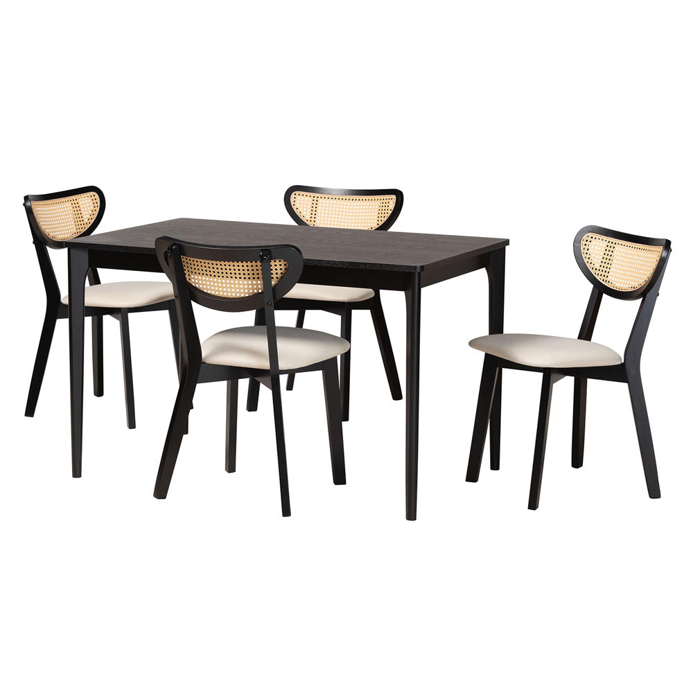 Baxton Studio - Dannell Dining Set in Cream/Black/Light Brown - CS003C-Black/Cream-5PC Dining Set view 1
