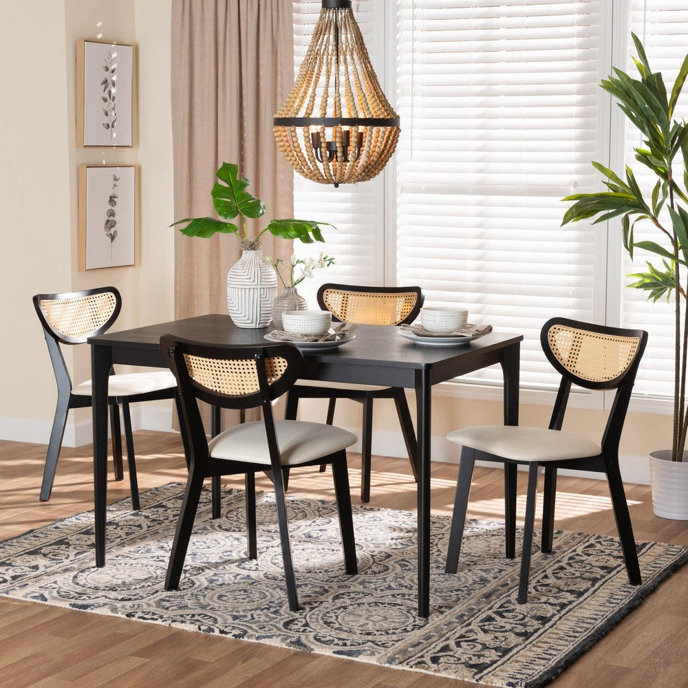 Baxton Studio - Dannell Dining Set in Cream/Black/Light Brown - CS003C-Black/Cream-5PC Dining Set view 8
