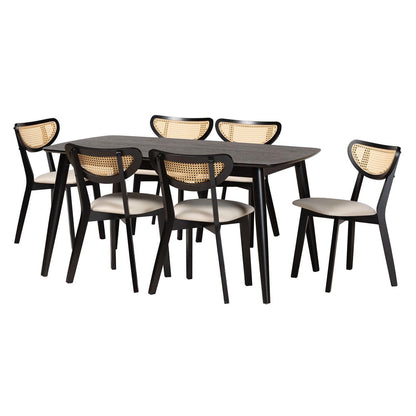 Baxton Studio - Dannell Dining Set in Cream/Black/Light Brown - CS003C-Black/Cream-7PC Dining Set view 1
