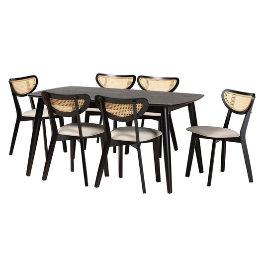 Baxton Studio - Dannell Dining Set in Cream/Black/Light Brown - CS003C-Black/Cream-7PC Dining Set view 1