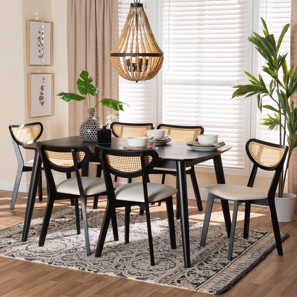 Baxton Studio - Dannell Dining Set in Cream/Black/Light Brown - CS003C-Black/Cream-7PC Dining Set view 8
