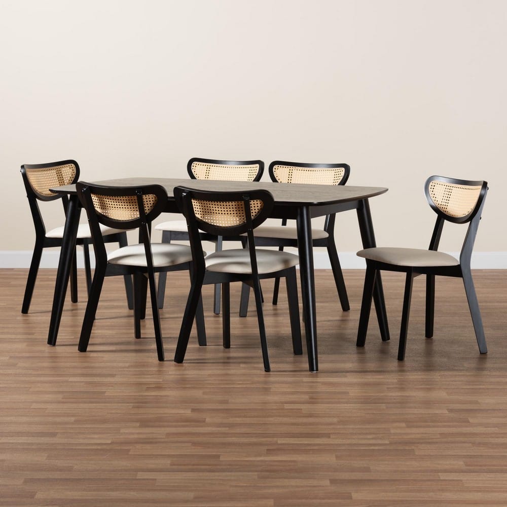 Baxton Studio - Dannell Dining Set in Cream/Black/Light Brown - CS003C-Black/Cream-7PC Dining Set view 9