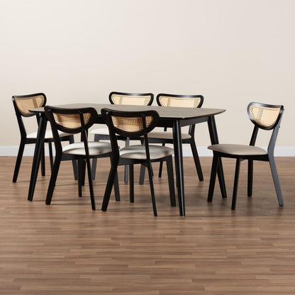 Baxton Studio - Dannell Dining Set in Cream/Black/Light Brown - CS003C-Black/Cream-7PC Dining Set view 9
