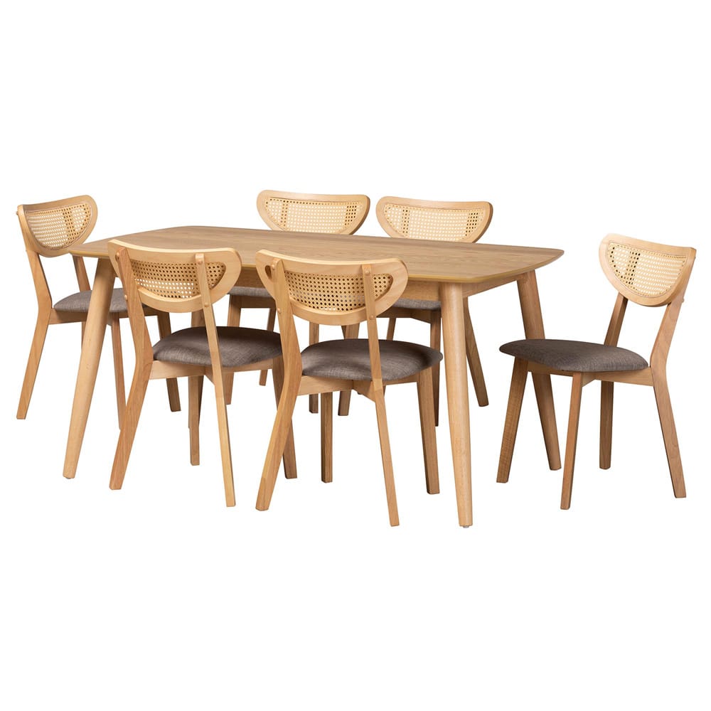 Baxton Studio - Dannell Dining Set in Grey/Natural Oak/Light Brown - CS003C-Natural Oak/Light Grey-7PC Dining Set view 1