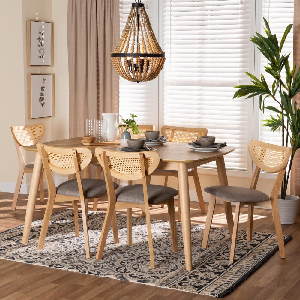 Baxton Studio - Dannell Dining Set in Grey/Natural Oak/Light Brown - CS003C-Natural Oak/Light Grey-7PC Dining Set view 8