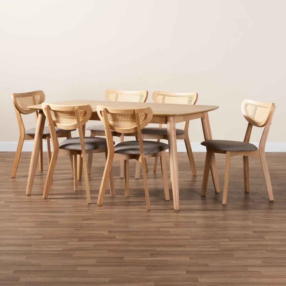 Baxton Studio - Dannell Dining Set in Grey/Natural Oak/Light Brown - CS003C-Natural Oak/Light Grey-7PC Dining Set view 9