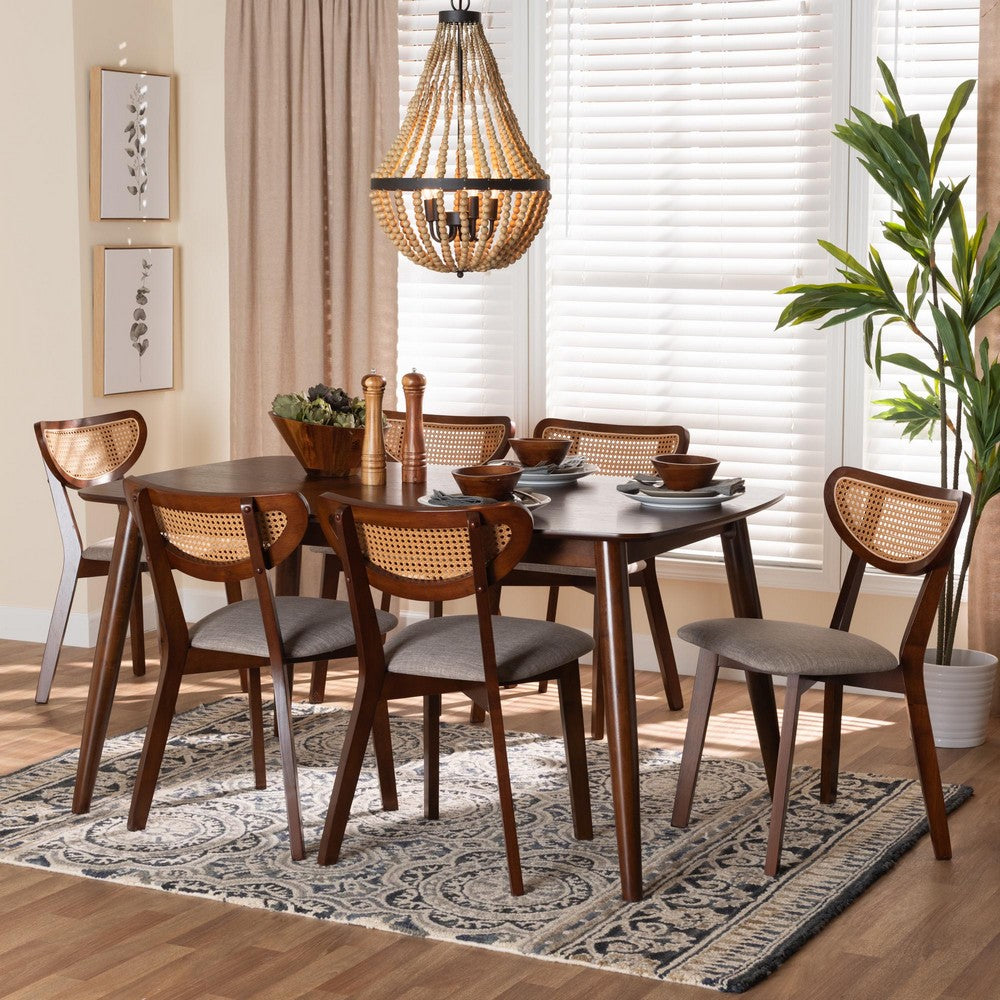 Baxton Studio - Dannell Dining Set in Grey/Walnut Brown/Light Brown - CS003C-Walnut/Light Grey-7PC Dining Set view 8