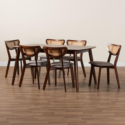 Baxton Studio - Dannell Dining Set in Grey/Walnut Brown/Light Brown - CS003C-Walnut/Light Grey-7PC Dining Set view 9