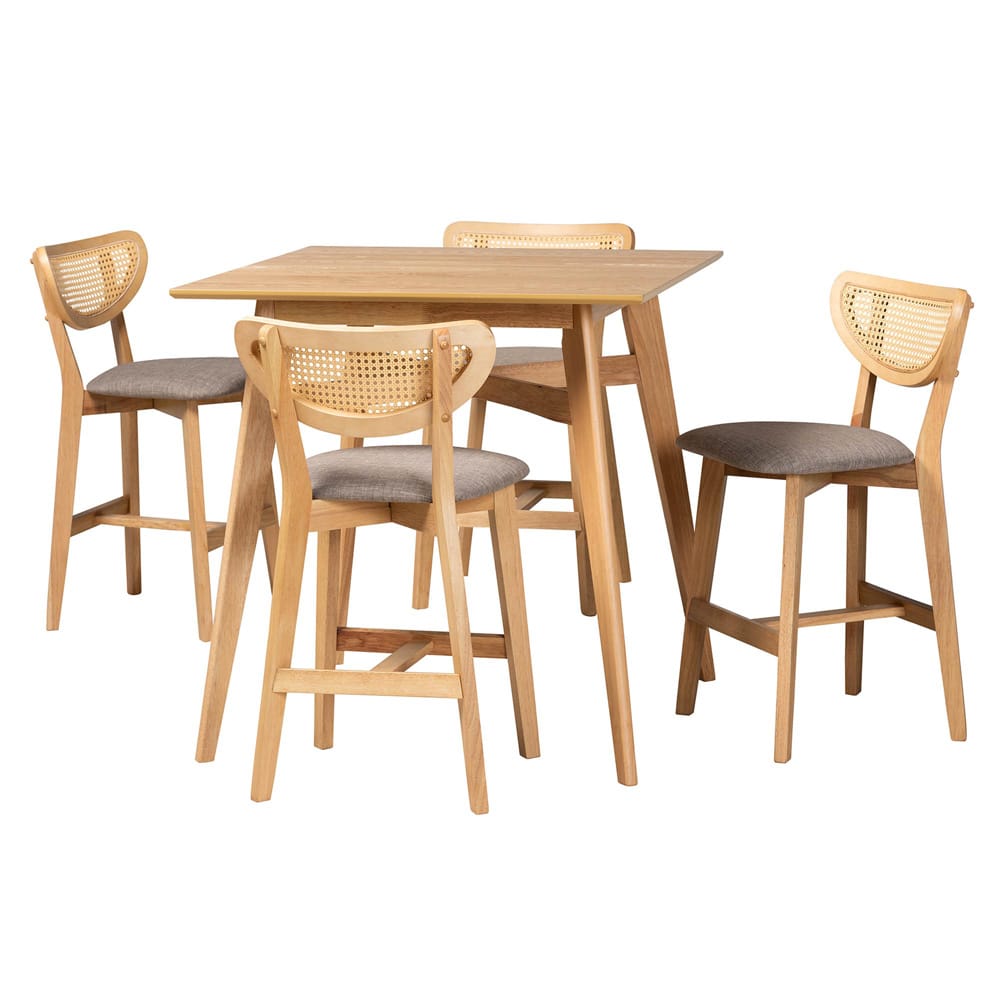 Baxton Studio - Dannell Pub Set in Grey/Natural Oak/Light Brown - CS003P-Natural Oak/Light Grey-5PC Pub Set view 1
