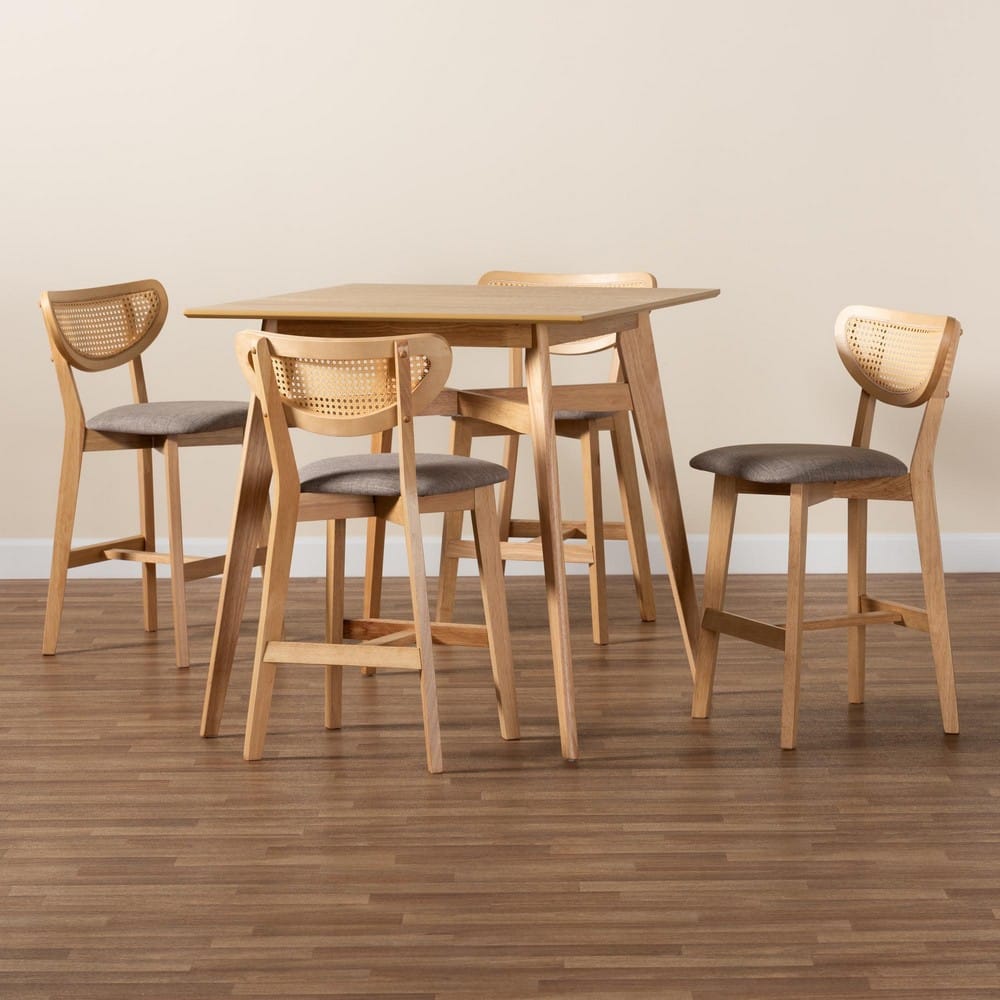 Baxton Studio - Dannell Pub Set in Grey/Natural Oak/Light Brown - CS003P-Natural Oak/Light Grey-5PC Pub Set view 9