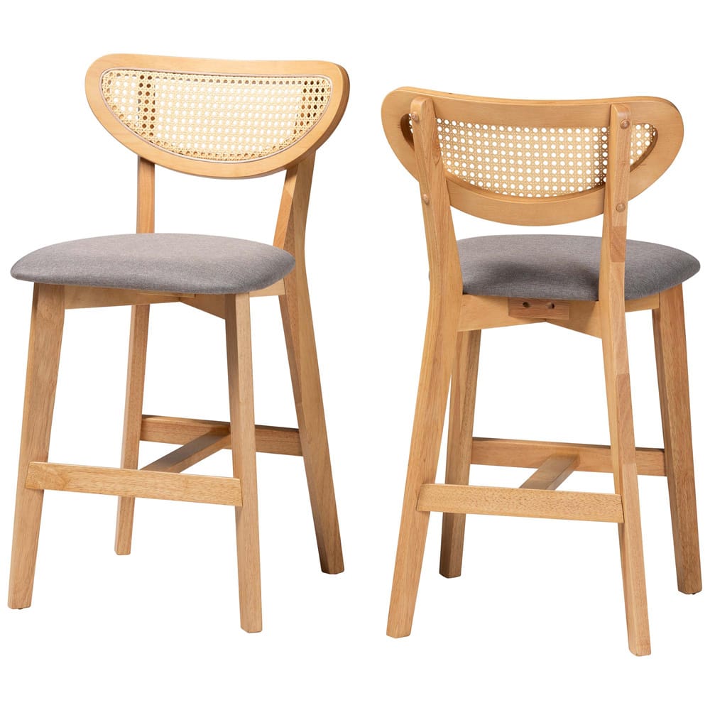 Baxton Studio - Dannell Set of 2 Counter Stools in Grey/Natural Oak/Light Brown - CS003P-Natural Oak/Light Grey-PC-2PK view 1