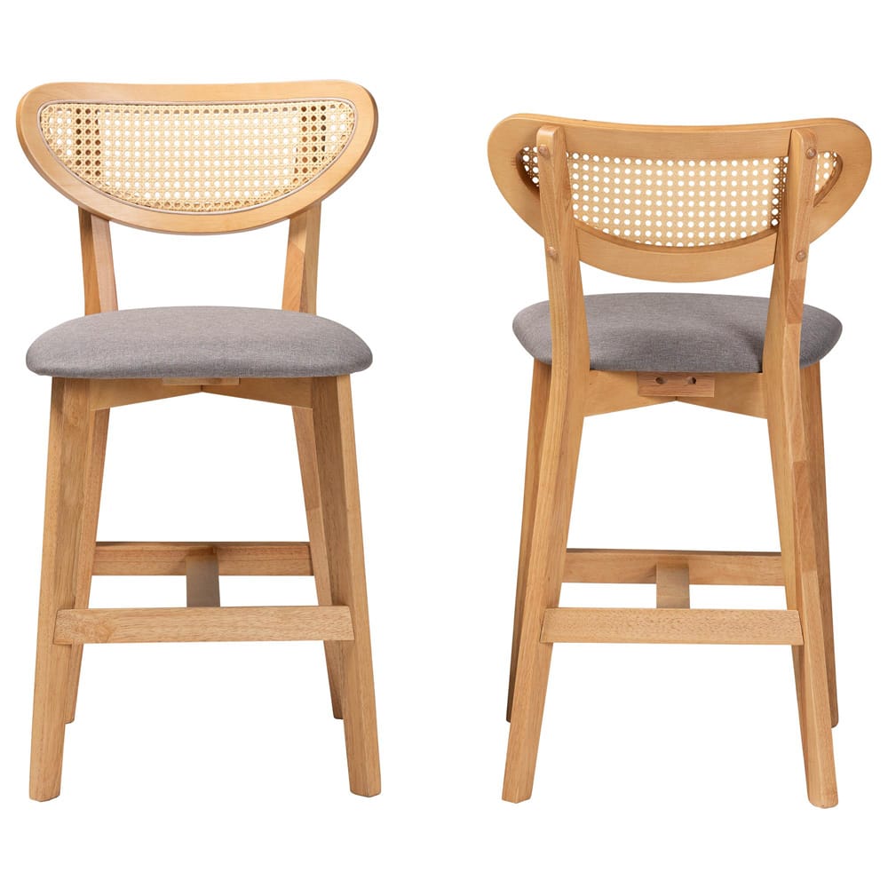 Baxton Studio - Dannell Set of 2 Counter Stools in Grey/Natural Oak/Light Brown - CS003P-Natural Oak/Light Grey-PC-2PK view 2