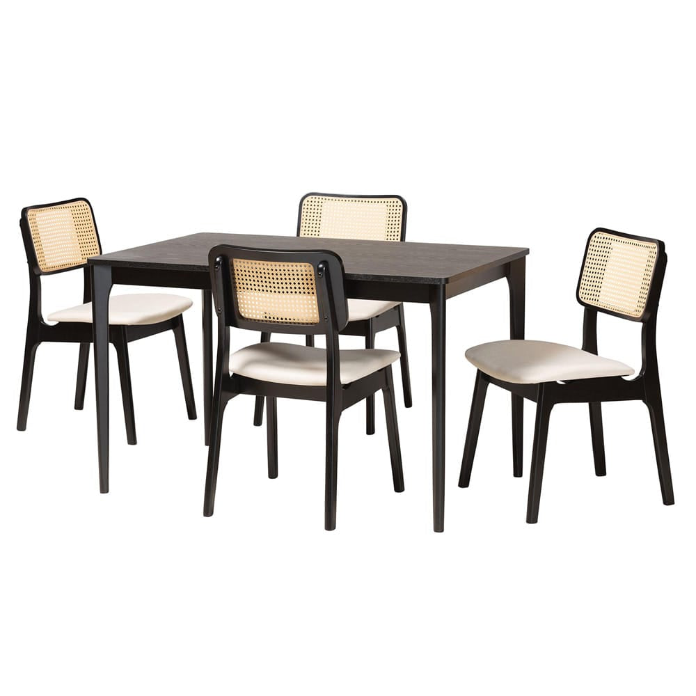 Baxton Studio - DanNon Dining Set in Cream/Black/Light Brown - CS001C-Black/Cream-5PC Dining Set view 1