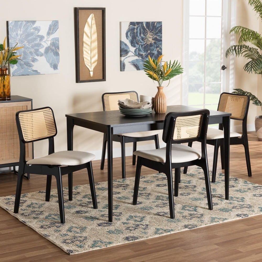 Baxton Studio - DanNon Dining Set in Cream/Black/Light Brown - CS001C-Black/Cream-5PC Dining Set view 8